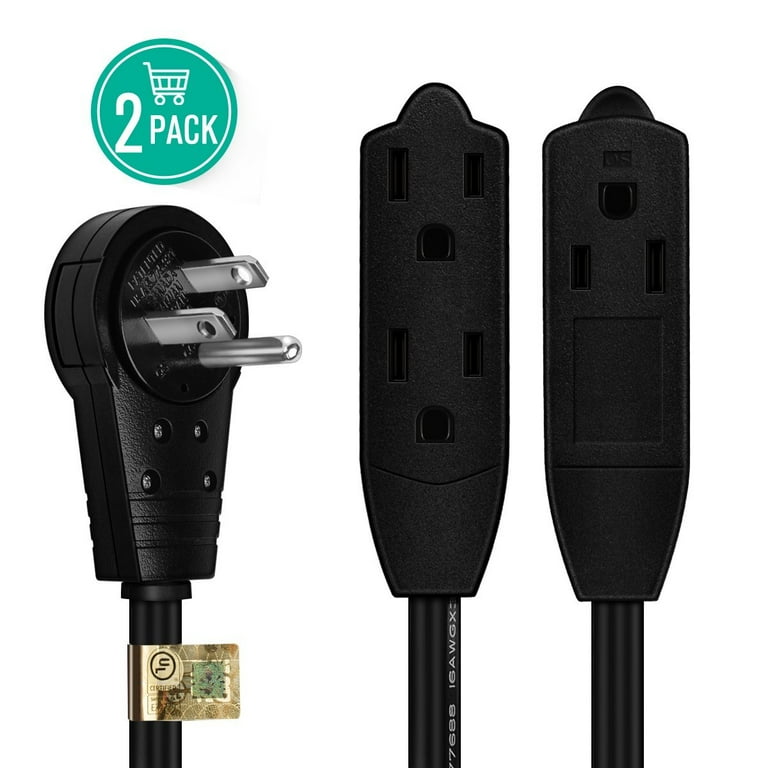 16-AWG UL Listed Indoor Flat Angled 3-Prong Plug 8 feet Extension Cord 3-Outlet 2 Pack | Black 16-AWG UL Listed Indoor Flat Angled 3-Prong Plug 8 feet Extension Cord 3-Outlet 2 Pack | Black